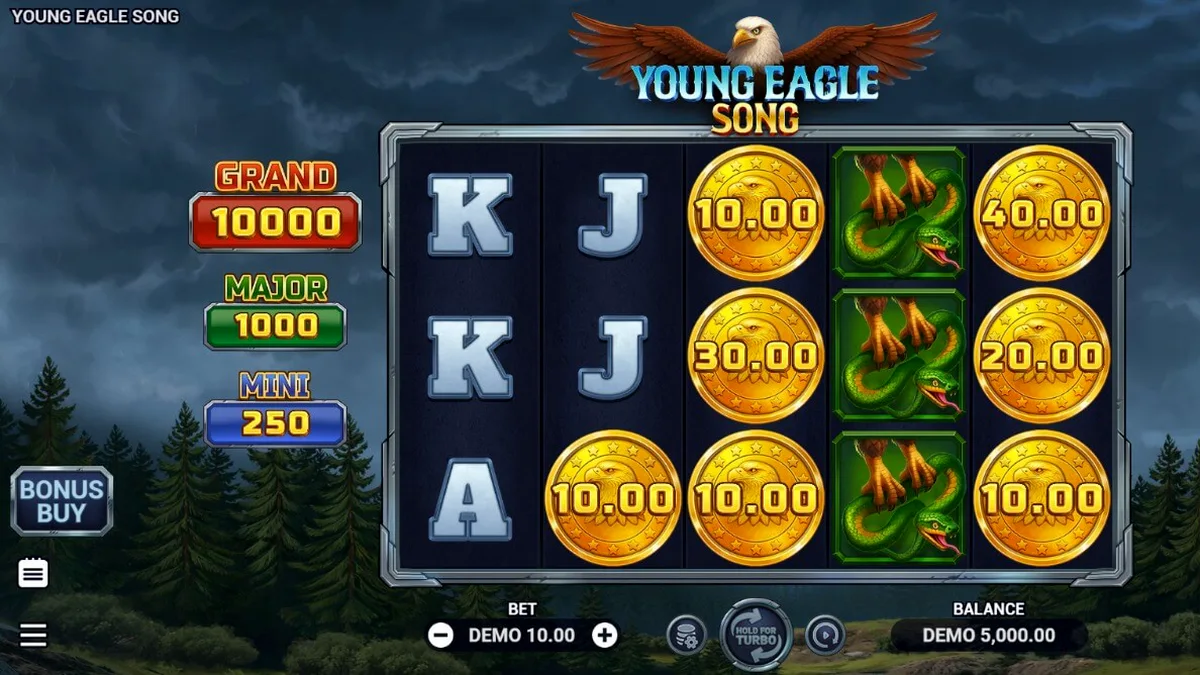 Cenário de floresta selvagem com águia no slot Young Eagle Song
