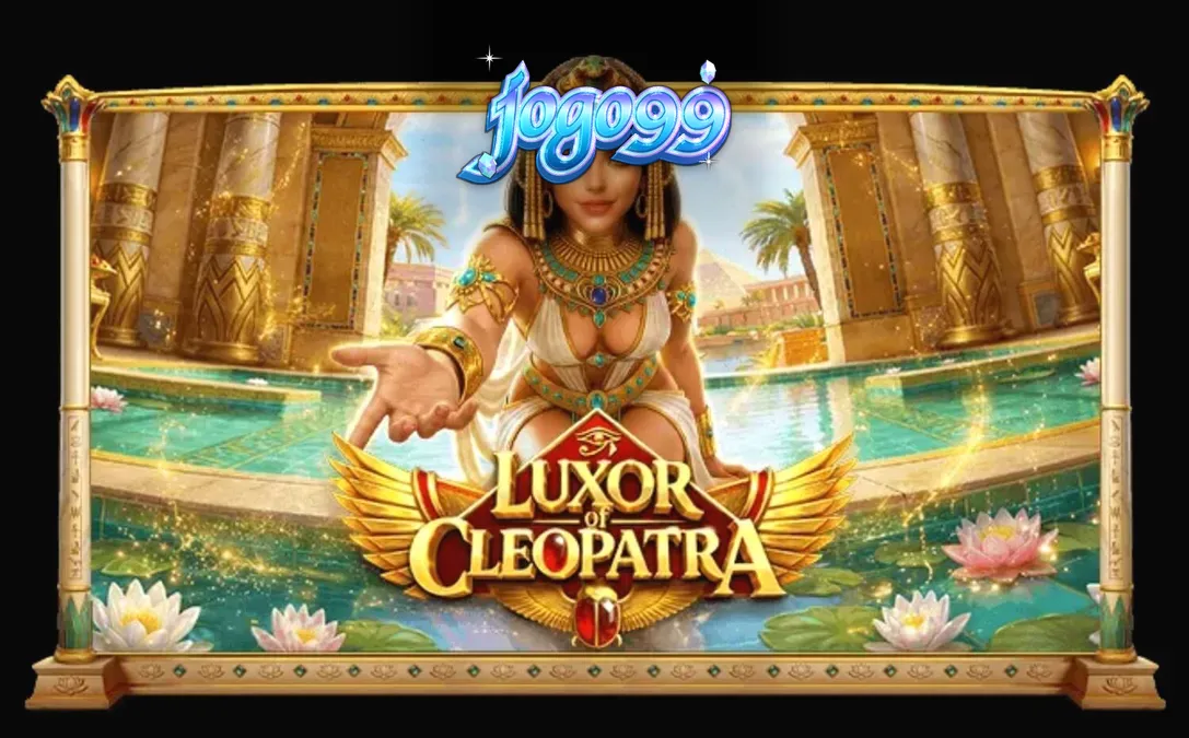 Cenário luxuoso e dourado do slot Luxor of Cleopatra com símbolos egípcios