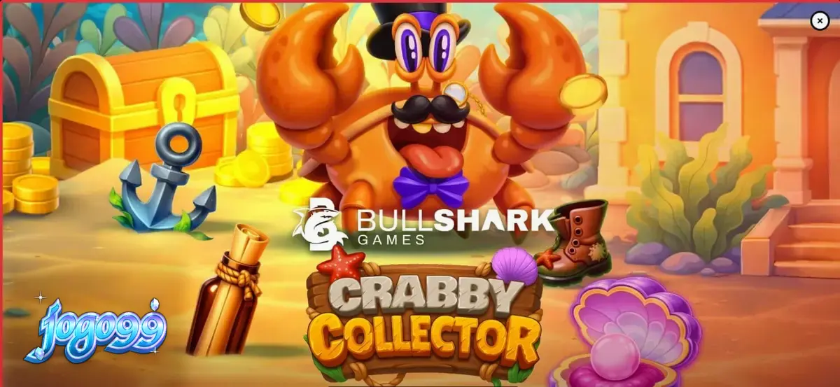 O caranguejo elegante de Crabby Collector em um cenário de fundo marinho vibrante.